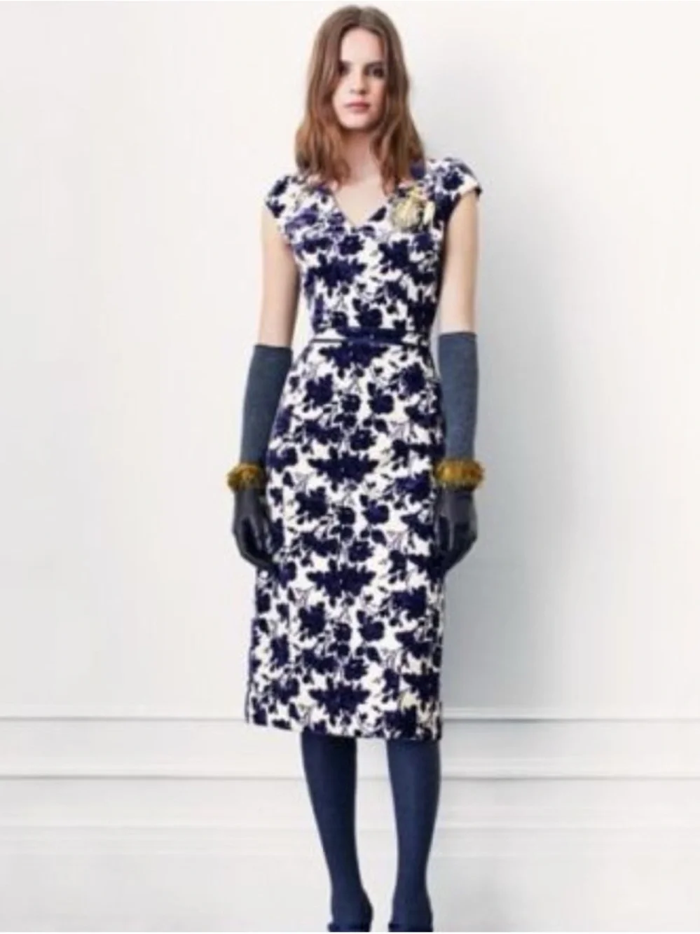 Tory Burch Dayton Floral Velvet Sheath Dress, Size 4
